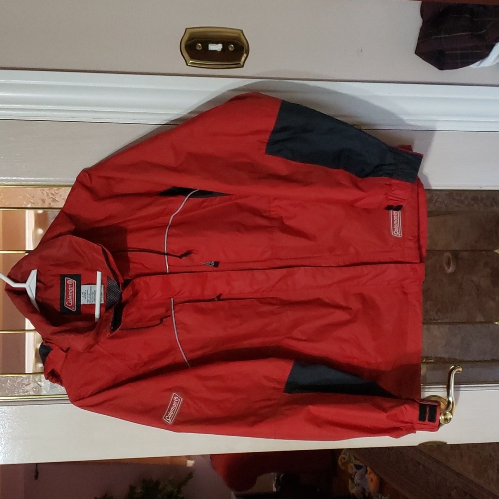 Coleman Vintage Red and Black Zip Up Windbreaker Jacket.